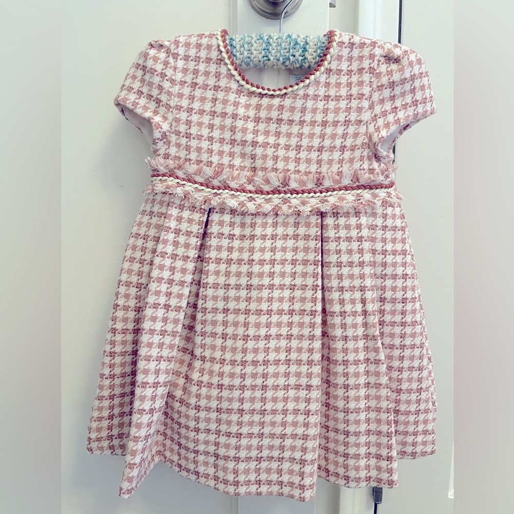 NEW Abel & Lula Pink Houndstooth Tweed Dress size 36mo